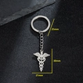 Polished stainless steel medical caduceus keychain with 25mm ring and 30mm pendant - Caduceus Style (055)