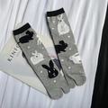 Japanese style grey Tabi socks featuring cute black and white rabbit patterns - 35-41 / Gray Rabbit