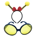 Bee party set with yellow pom-pom antenna headband and honeycomb lens glasses - Yellow Black Antenna Bow Set