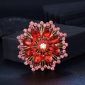 Elegant gold sunflower brooch with red glass stones and pink crystal accents - Red & Deep Pink with AB White & Red Acrylic Sunflower