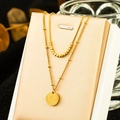 Double-layer gold necklace with snake chain and Elizabeth II coin pendant - Portrait Double Layer Necklace
