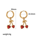 Gold stainless steel hoop earrings with red cherry pendants and size dimensions - Red Cherry Style (TE60445-RD)
