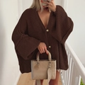 Women's brown knit cardigan with batwing sleeves and two large buttons for a casual look - S / Brown