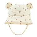 Detail of baby cotton bucket hat with heart print and cute round ear decorations - Brown Heart Print (16#)