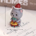 Christmas resin cat drummer ornament with red hat and mint green bow tie for decor - Christmas Kitten