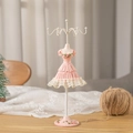 Pink mannequin jewelry display stand with lace dress and six metal hooks for earrings - Pink Style 6