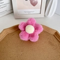 Pink and white plush flower hair claw clip with a sweet fuzzy texture for women - New Rose Red