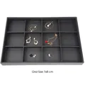 Black PU leather 12-grid jewelry tray for rings and earrings with 7x8 cm compartments - 12-Grid Tray