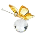 Amber crystal butterfly on clear faceted glass ball decorative desk ornament - Yellow