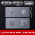 Strong transparent adhesive double-sided hooks with snap buckles measuring 14cm by 6cm - 6x14cm Interlocking Buckle Set (Horizontal)