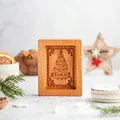 Rectangular beech wood cookie mold featuring a detailed Christmas tree relief carving - Tree with Bell