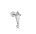 925 sterling silver ear stud with dangling teardrop and round cubic zirconia stones - Silver Teardrop