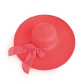 Detailed close-up of rose red woven sun hat featuring a large chiffon bow decoration - M (56-58cm) / Watermelon red
