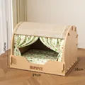 Small semi-enclosed wooden cat house in Diane Green with sisal scratcher mat - Small / Dian Green