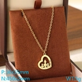 Gold stainless steel heart necklace with family silhouette in a jewelry gift box - Mother Child Vase Heart With Rhinestone (KN292751-Z)