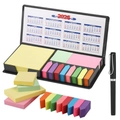 2025 multi-functional black leather desk organizer with colorful sticky notes and calendar - Black Long / 2025 Calendar / 200 Sheets per color / With Pen