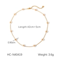 Detail of gold floral necklace with 42+5cm length and pearl daisy charms weighing 3.6g - Pearl Flower Necklace (HC-N40419)