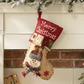 Calza di Natale in lino con pupazzo di neve 3D e ricamo Merry Christmas, 45cm - Testa di Pupazzo di Neve Cachi (AGWZ14-1)