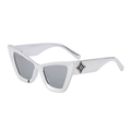 Schicke silberne Katzenaugen-Sonnenbrille mit grauen Gläsern und schwarzem Sterndetail - C9 Silberner Rahmen Quecksilber Gläser