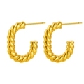 Polished gold-plated stainless steel C-shape twisted hoop earrings with rope texture - Vintage Twisted Spiral C-Shape