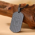 Black stainless steel military dog tag necklace with US flag and letter W engraving - Letter W Necklace