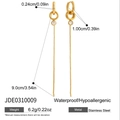 Detailansicht der goldfarbenen Edelstahl-Quastenohrringe mit Zirkonia und Maßen - Gold Lange Quaste Zirkonia Stil (JDE0310009)