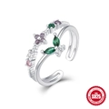 Anello a doppio strato in argento sterling S925 con farfalla in zirconi multicolore - Aperto Regolabile / Fiore Farfalla Multicolore A Doppio Strato