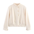 Chic beige buttoned jacket with stand collar and asymmetric fastening for women - S / Off White