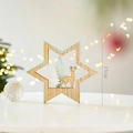 Star-shaped wooden Christmas ornament with reindeer and tree figures, 17cm height - Hexagram Star Large (17cm)