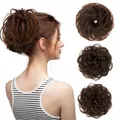 Messy brown synthetic hair bun extension for voluminous updo styling with elastic band - Black Brown Ombre