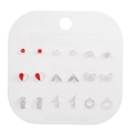 Detail of 9-pair silver stud earring set featuring heart, flower, and crystal designs - Silver/Red Heart Bow Set(E0195-2)