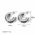 Detailed view of silver C-hoop earrings with 30mm diameter and 11.7g weight specs - Silver Thick C-Shape Style (EKR13-S Hand Polished)