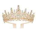 Elegant gold bridal tiara with clear crystals and secure hair combs for wedding parties - Hair Comb Style Gold