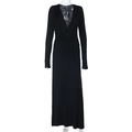 Elegant black long sleeve V-neck maxi dress with pleated waist detail on a white background - S / Black