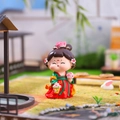 Hanfu girl ornament with flower basket in traditional red and green resin doll - Walking Among Flowers Large