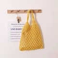 Chic yellow hand-woven hollow cotton mesh beach bag with a stylish shoulder strap - Yellow
