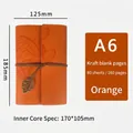 Orange A6 vintage faux leather notebook with leaf embossed cover and kraft paper pages - A6 / Orange