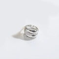 Anillo abierto multicapa plateado de diseño audaz con pavé de circonitas brillantes - Multicapa / Plateado