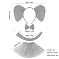 Gray plush elephant costume set for kids including ears headband bow tail and tutu skirt - Elephant 3pcs Set + 30cm Grey Tutu