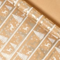 Brown kraft Christmas wrapping paper roll with silver reindeer and snowflake patterns - Christmas Series-Yellow Reindeer Forest; 0.43*3m