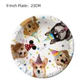 9-inch birthday party paper plates with colorful dogs and paw prints pattern - Large Plates - New Big Dog Style
