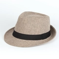 Detailed view of the rolled edge and twill texture on a beige wool fedora hat - 58.0cm(Adjustable) / Khaki