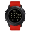Digital sport watch with black round case and textured red strap with LED display - 601 4th Gen Red