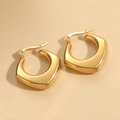Polished chunky square geometric gold hoop earrings with mirror finish and pin closure - Square Hollow Gold Large