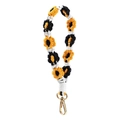 Handmade daisy macrame phone strap in black and orange weave with gold lobster clasp - Type Z Black + Golden Yellow + White