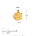 18K gold plated stainless steel round pendant with Good Luck engraving and pink flower - Small Good Luck Round Medal-Gold