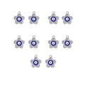 Detailed view of silver flower charms with blue evil eye enamel and zircon inlay - 8# Silver Flower