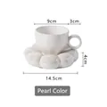 Nordic ceramic coffee cup and cloud saucer set in iridescent pearl color glaze - Pearl White