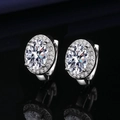 Sparkling S925 silver oval-cut moissanite stud earrings with halo diamond accent - Oval Diamond-studded Earrings Led-130
