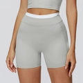 Hellgraue Yoga-Shorts mit hoher Taille und weißem elastischem Kontrastbund für Damen - S / Tongrau